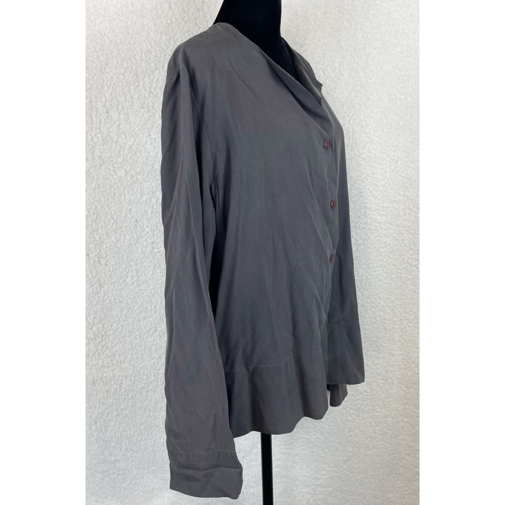 (VTG) EIGHT DEGREES SOUTH • Grey 100% Silk Button-Down Long Sleeve Shirt, M - Picture 6 of 11